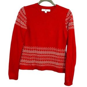Tommy Hilfiger Golf Red and White Faireisle Crop Cotton Wool Blend Sweater